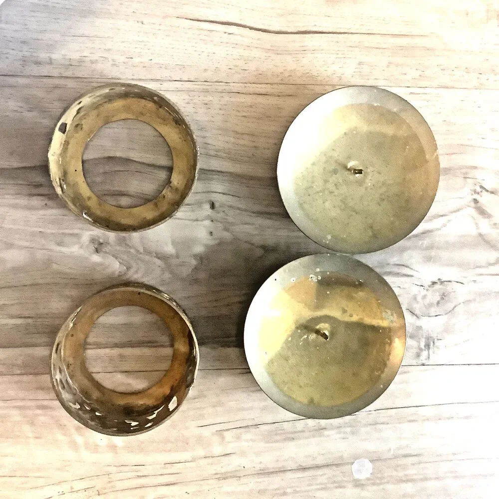 Vintage Pillar Brass MCM Candle Holders Spiked Stand Round Center 3